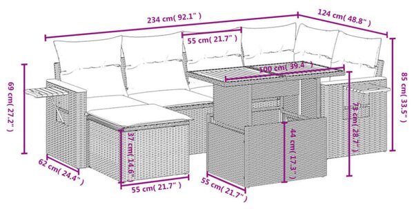 VidaXL Polyrattan Kerti Ülőgarnitúra - 7 részes - Fekete