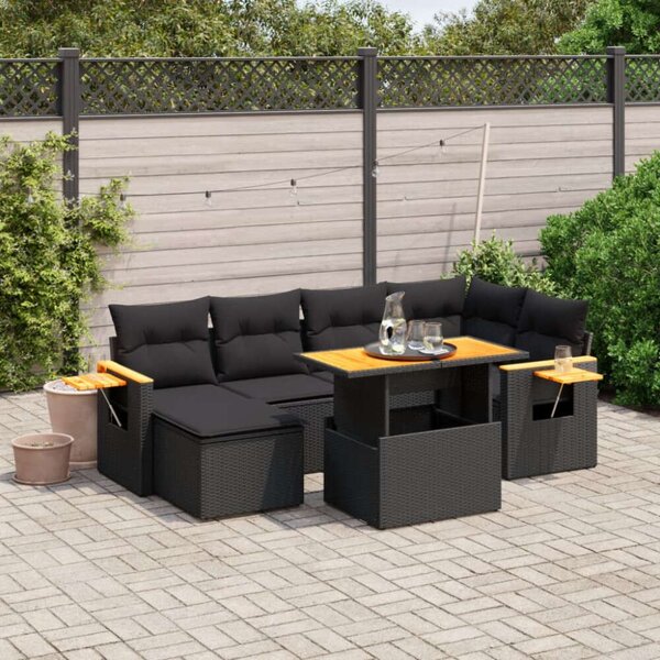 VidaXL Polyrattan Kerti Ülőgarnitúra - 7 részes - Fekete