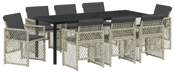 Kert étkező szett 9 pcs Világosszürke polirattan