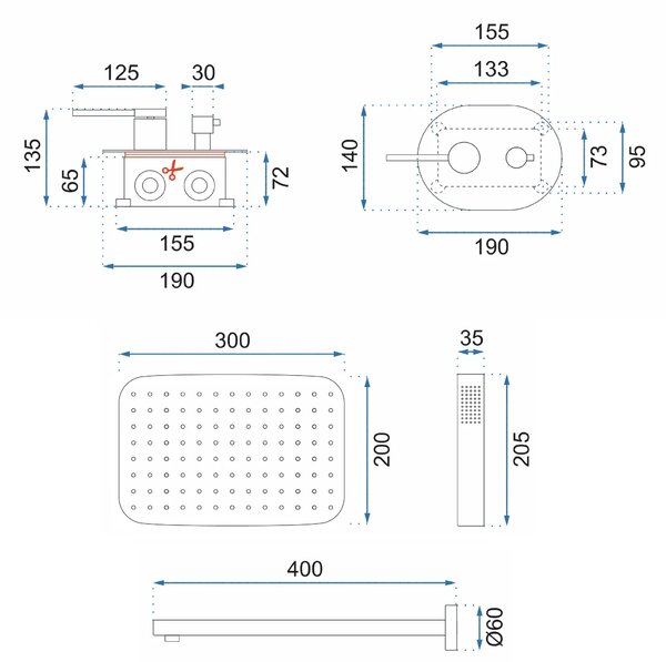 Rea Oval, rejtett zuhanygarnitúra + BOX, króm, REA-P8415