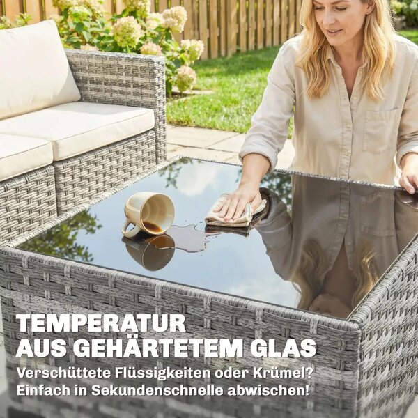 Outsunny Kerti bútor szett, 5 darabos, nappali szett sarokkanapéval, ottománnal, asztallal, szürke-krémfehér