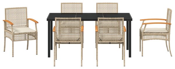 Kert étkező szett párnával 7 pcs Beige és fekete Rattan