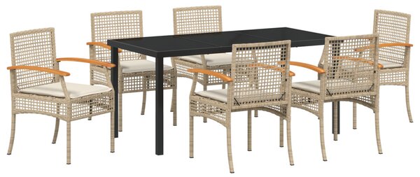 Kert étkező szett párnával 7 pcs Beige és fekete Rattan