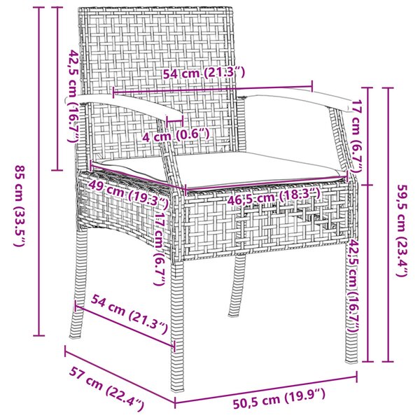 Kert étkező szett párnával 7 pcs Beige és fekete Rattan