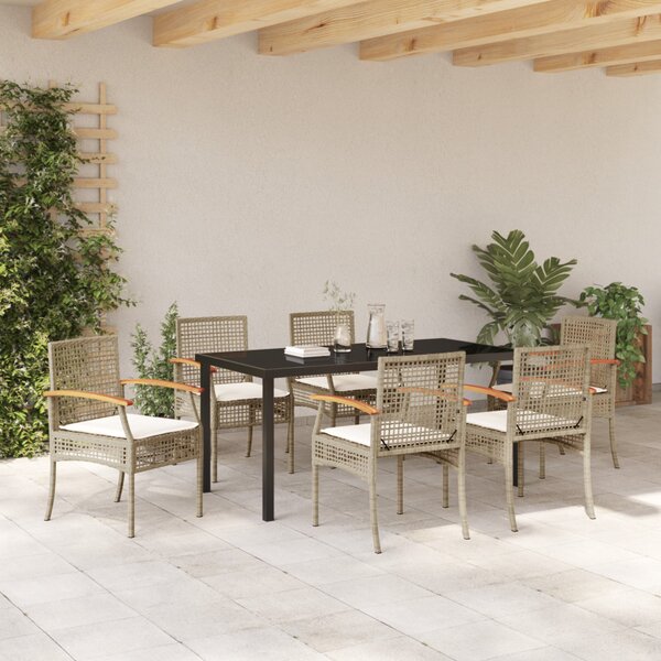 Kert étkező szett párnával 7 pcs Beige és fekete Rattan