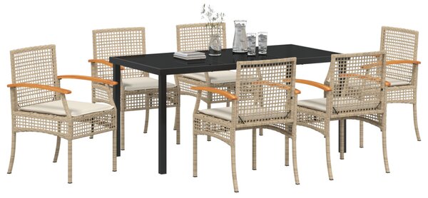 Kert étkező szett párnával 7 pcs Beige és fekete Rattan