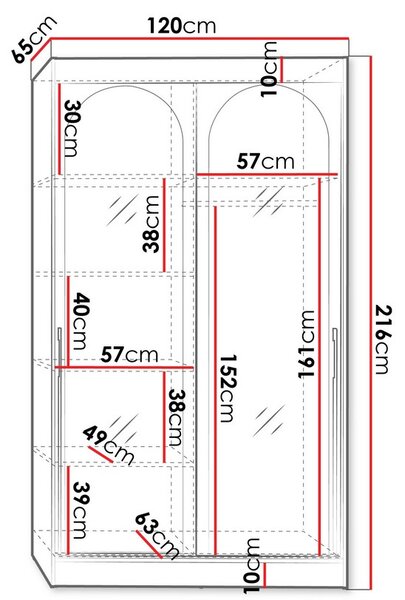 Szekrény tükörrel 120 cm IVAFE - kasmír / arany