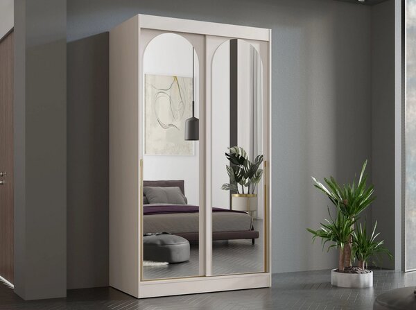 Szekrény tükörrel 120 cm IVAFE - kasmír / arany