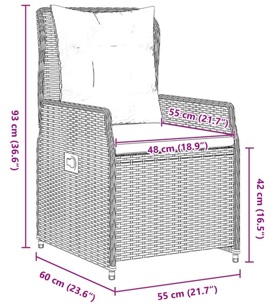 Kert étkező szett párnával 7 pcs Barna Poli rattan