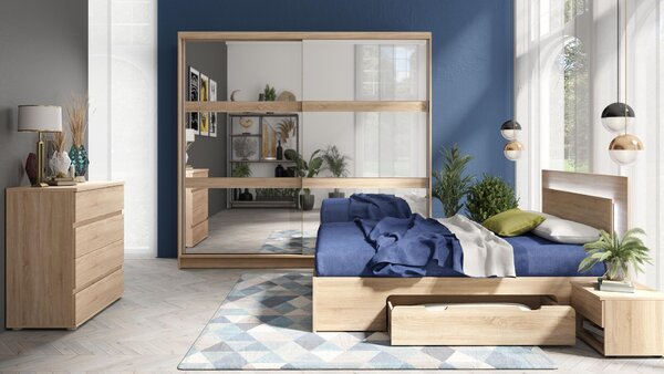 Franciaágy fiókokkal 160x200 DUITAMA - sonoma tölgy + INGYENES LED világítás