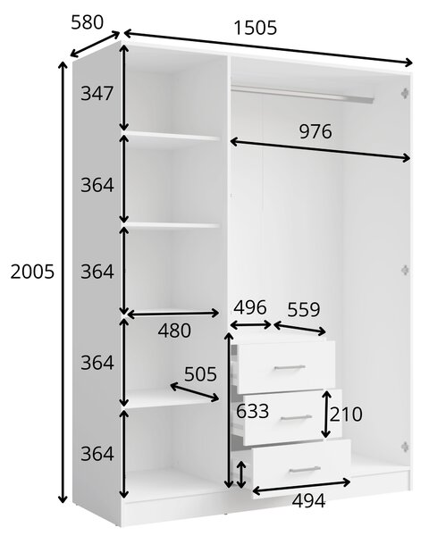 Szekrény tükörrel 151 cm SIBATE - fehér