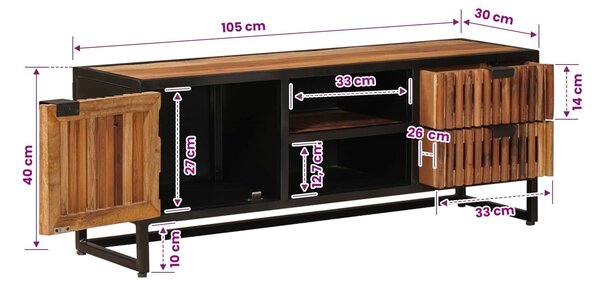 VidaXL TV szekrény 105 x 30 x 40 cm Tömör Mangófa és Műszaki Fa