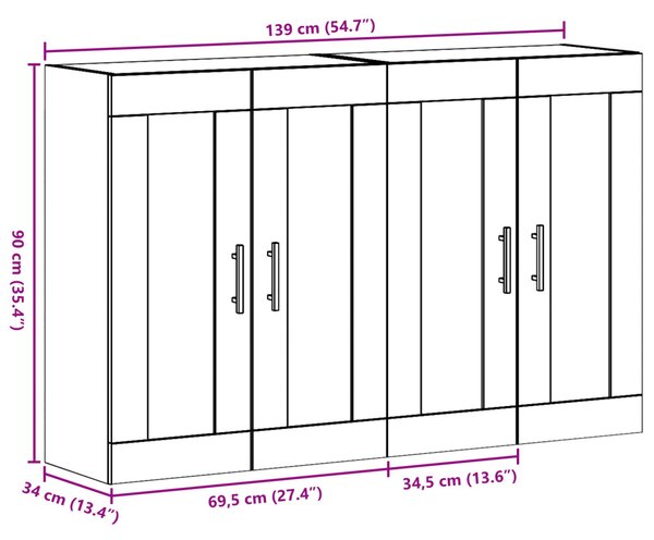 Fali Szekrények 2 db Artisan Tölgy 69.5x34x90 cm Mérnöki Fa