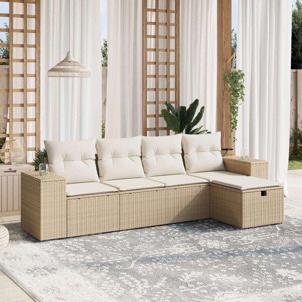 Polyrattan Kerti Ülőgarnitúra - 5 részes - Bézs