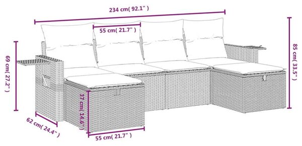 VidaXL Polyrattan Kerti Ülőgarnitúra - 6 részes - Bézs