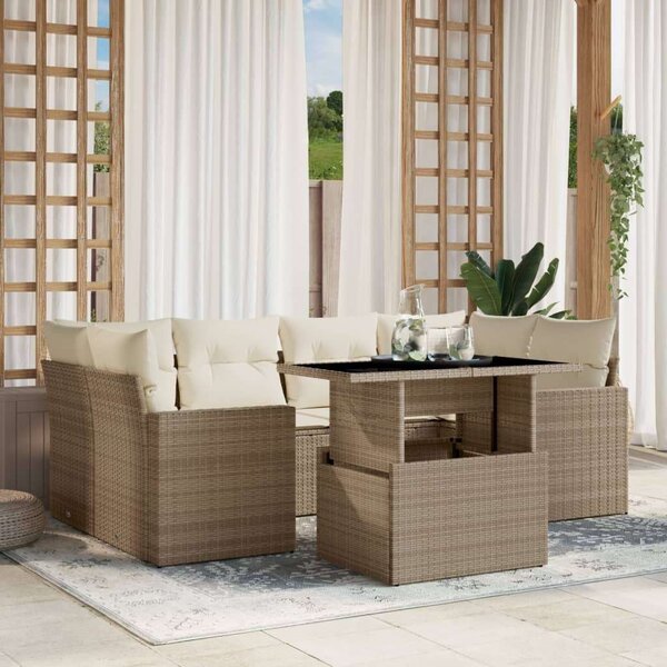 VidaXL Polyrattan Kerti Ülőgarnitúra - 7 részes - Bézs