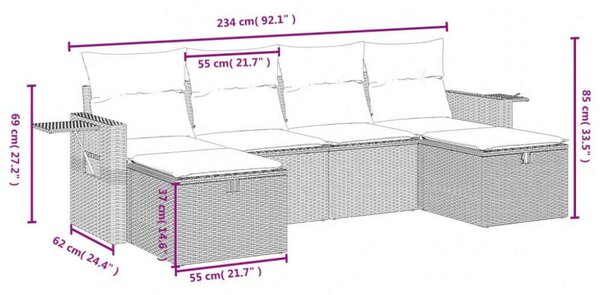 VidaXL Polyrattan Kerti Ülőgarnitúra - 6 részes - Bézs