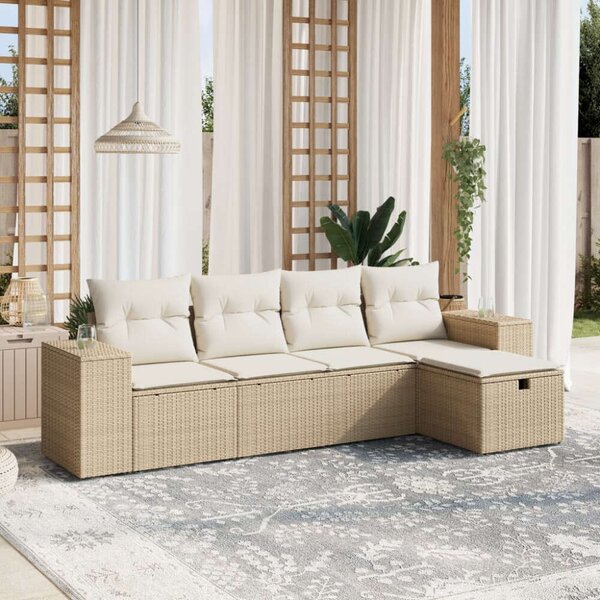 Polyrattan Kerti Ülőgarnitúra - 5 részes - Bézs
