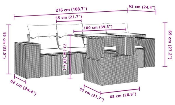 VidaXL Polyrattan Kerti Ülőgarnitúra - 5 részes - Bézs