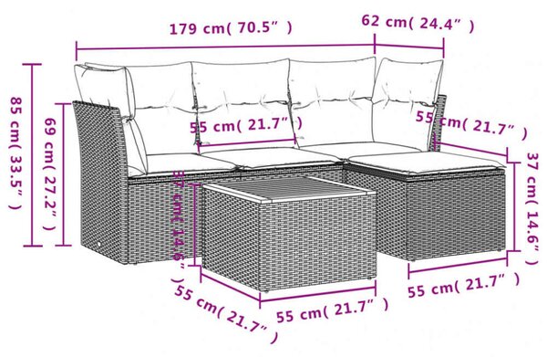VidaXL Polyrattan Kerti Ülőgarnitúra - 5 részes - Bézs