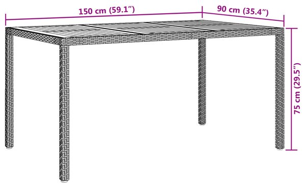 Szürke kerti étkezőasztal 150x90x75 cm Polirattan