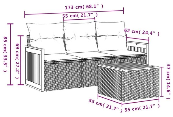 VidaXL Polyrattan Kerti Ülőgarnitúra - 4 részes - Bézs