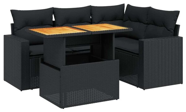 VidaXL 5 részes fekete polyrattan kerti kanapészett párnákkal