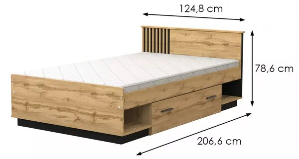 Egyszemélyes ágy 120x200 CATAWBA fiókkal - wotan tölgy / fekete