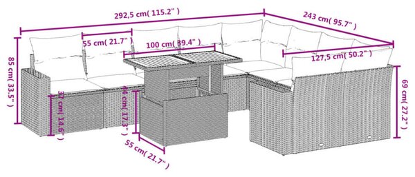 VidaXL Polyrattan Kerti Ülőgarnitúra - 10 részes - Fekete