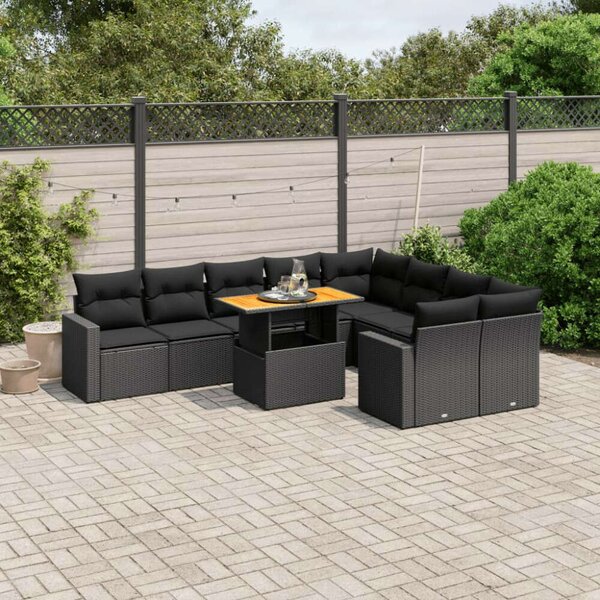 VidaXL Polyrattan Kerti Ülőgarnitúra - 10 részes - Fekete