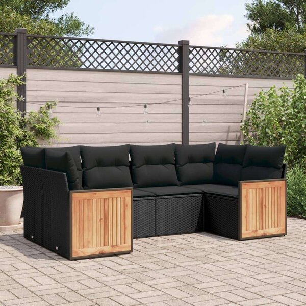 VidaXL 6 részes fekete polyrattan kerti ülőgarnitúra párnákkal