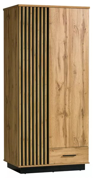 Gardróbszekrény 90 cm CATAWBA - Wotan tölgy / fekete