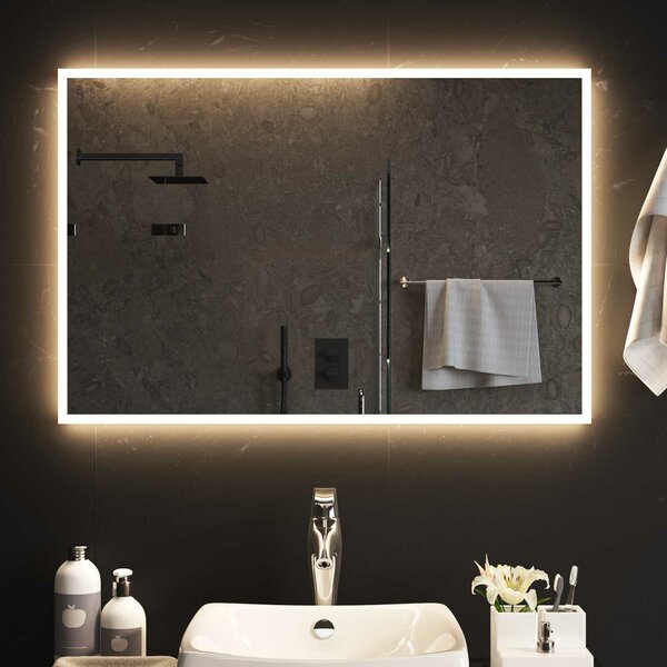 VidaXL LED Fürdőszoba Tükör tükörrel Átlátszó 90 x 60 cm edzett üveg