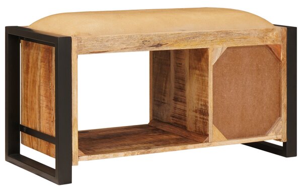 Tároló pad vászonnal 80x35x40 cm Tömör durva mangófából