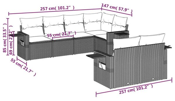 VidaXL Polyrattan Kerti Ülőgarnitúra - 7 részes - Fekete