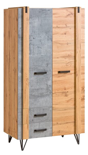 Gardróbszekrény 91 cm CONOVER - wotan tölgy / beton / fekete