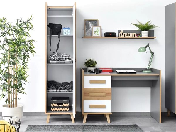 DOBSON polcos szekrény 48 cm - riviéra tölgy / fehér / antracit