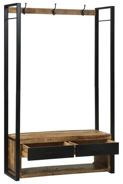 Ruhatartó horoggal és polcokkal 110x40x185 cm Tömör durva mangófából
