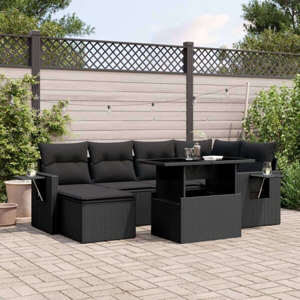 VidaXL Polyrattan Kerti Ülőgarnitúra - 7 részes - Fekete
