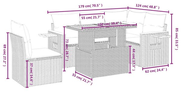 VidaXL Polyrattan Kerti Ülőgarnitúra - 6 részes - Fekete