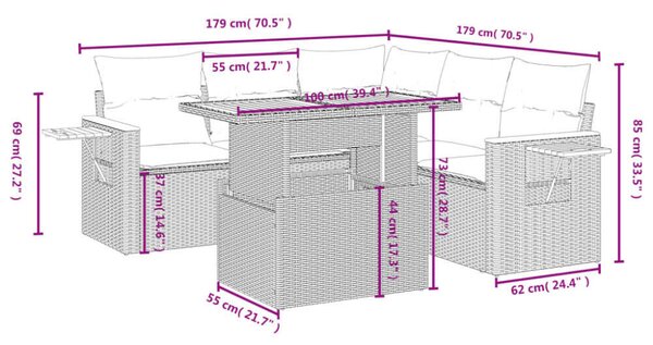 VidaXL Polyrattan Kerti Ülőgarnitúra - 6 részes - Fekete