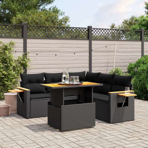 VidaXL Polyrattan Kerti Ülőgarnitúra - 6 részes - Fekete