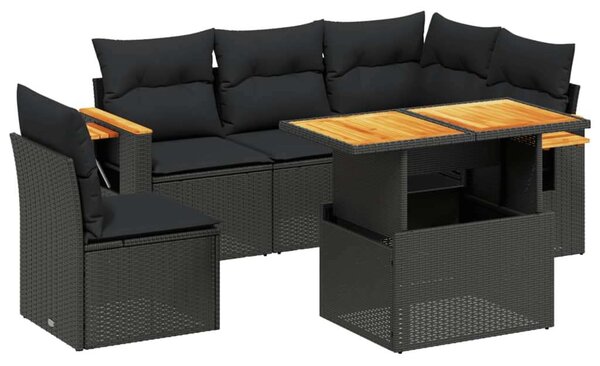 VidaXL Polyrattan Kerti Ülőgarnitúra - 6 részes - Fekete