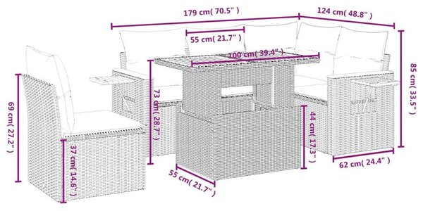 VidaXL Polyrattan Kerti Ülőgarnitúra - 6 részes - Fekete