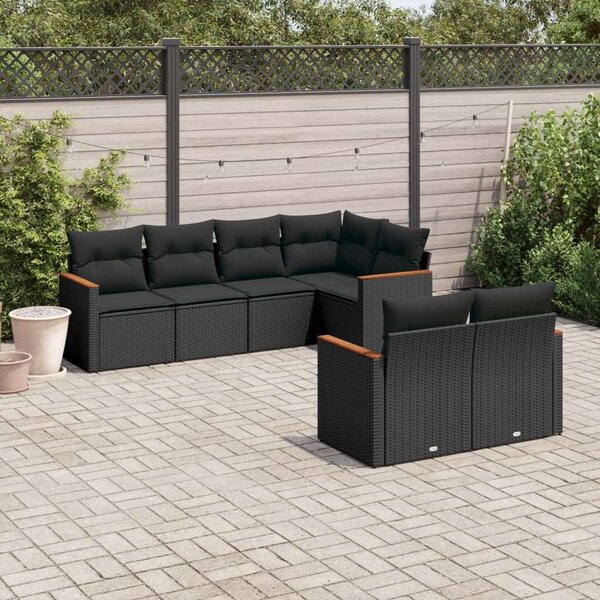 VidaXL 7 részes fekete polyrattan kerti ülőgarnitúra párnával