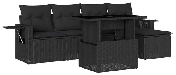 Polyrattan Kerti Ülőgarnitúra - 6 részes - Fekete