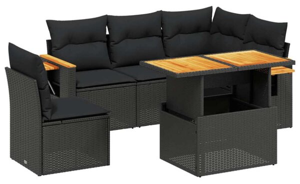 VidaXL Polyrattan Kerti Ülőgarnitúra - 6 részes - Fekete