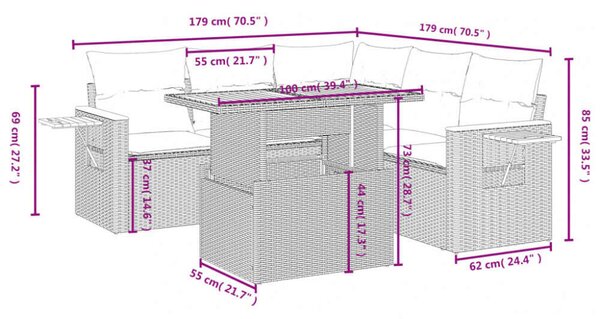 VidaXL Polyrattan Kerti Ülőgarnitúra - 6 részes - Fekete