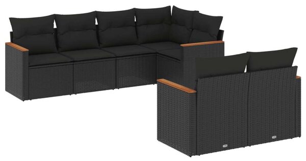 VidaXL 7 részes fekete polyrattan kerti ülőgarnitúra párnával