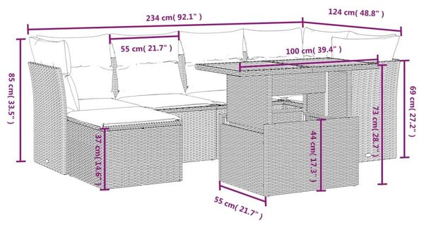 VidaXL Polyrattan Kerti Ülőgarnitúra - 7 részes - Bézs